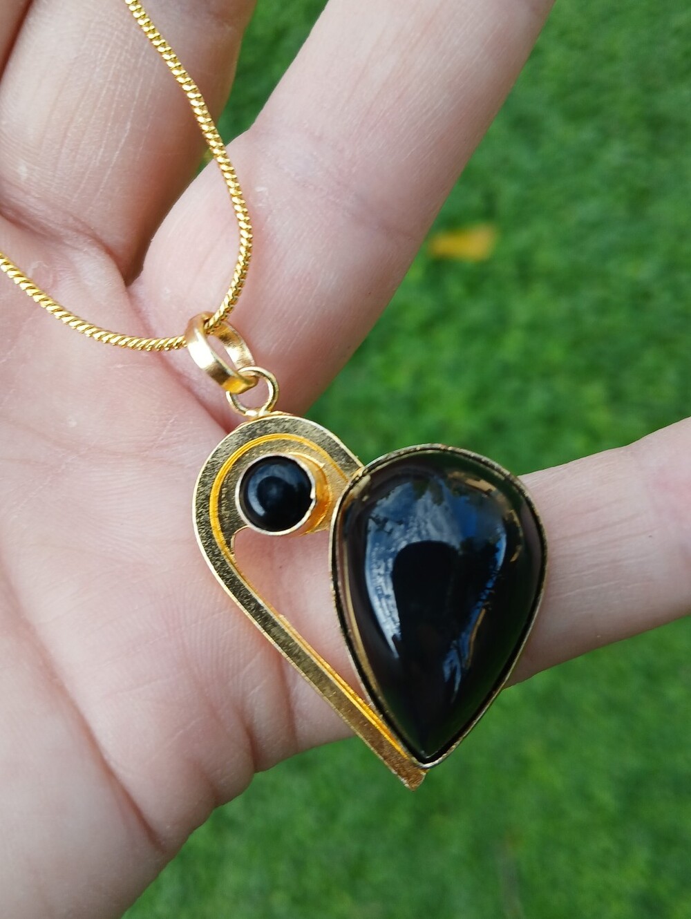 New Rainbow Obsidian Eye & Black Onyx Gold Plated 925 Silver Necklace.